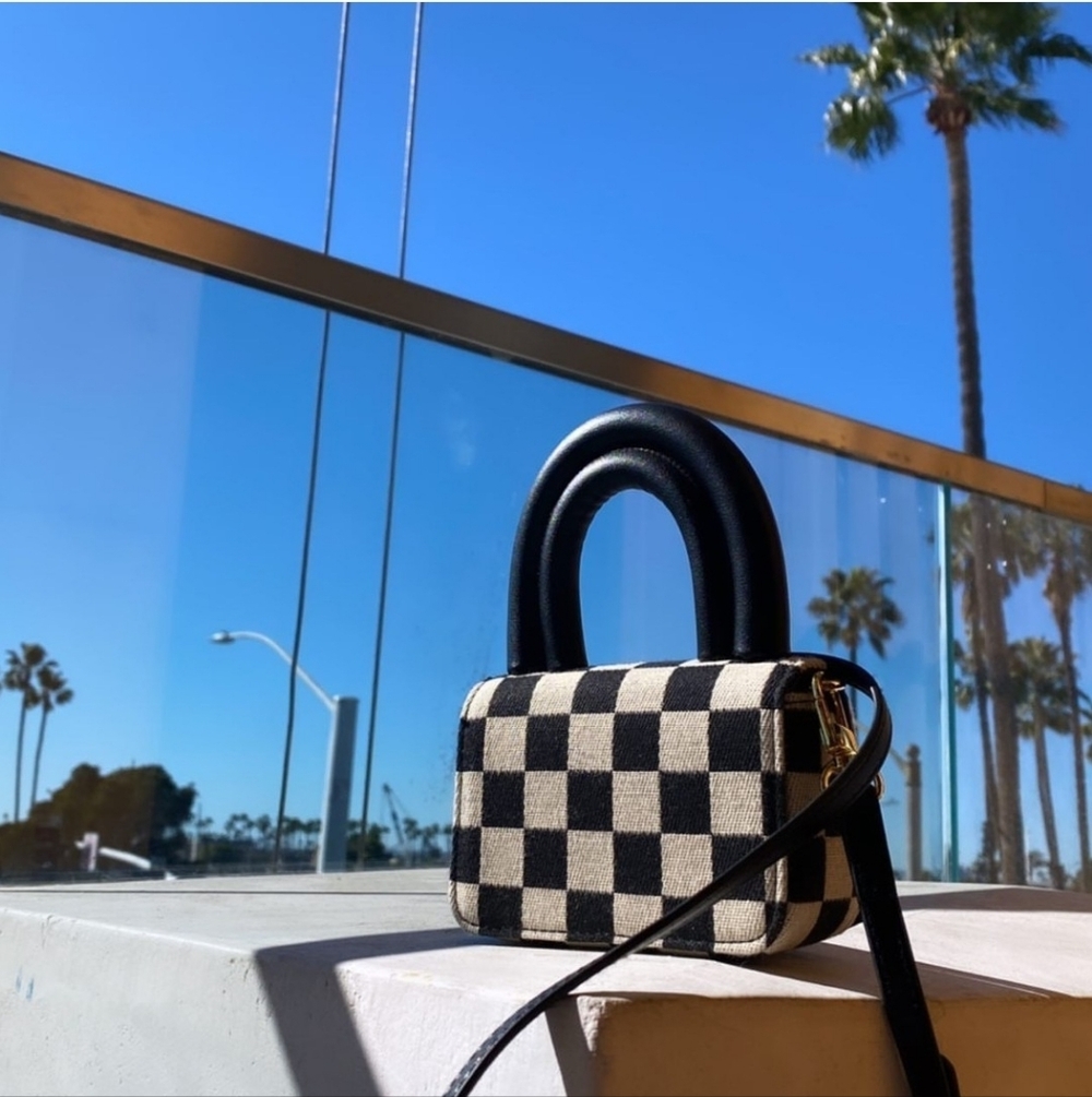 Vege Label Layla Mini Bag Checkered Black and Beige Pattern Vegan Leather NWOT